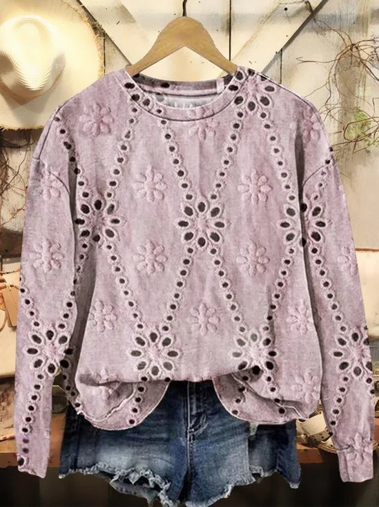 Sweat-shirts Rétro Printemps / Automne impression en 3D Polyester Micro-élasticité Quotidien Ample Col Rond Régulier pour Femmes