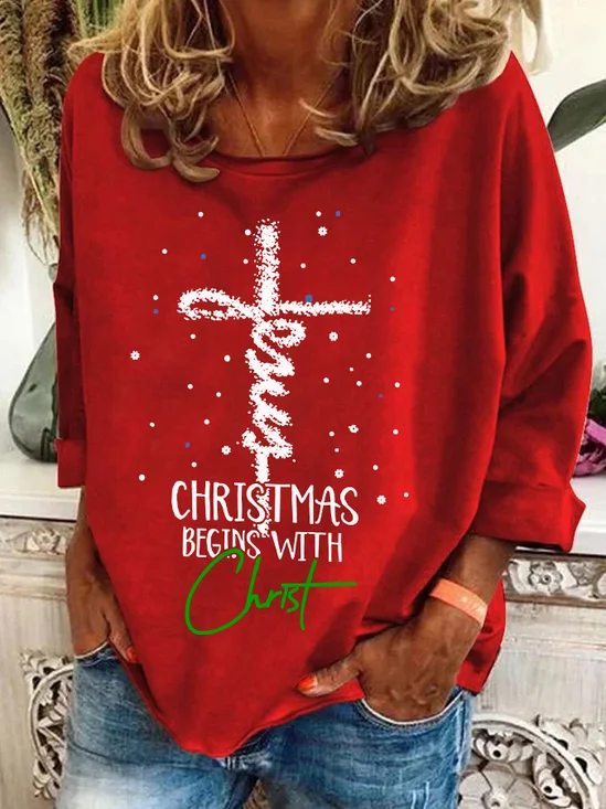 Sweat-shirts Décontracté Printemps / Automne Noël Quotidien Ample Manches Longues en Mélangé de Coton Droit Régulier pour Femmes
