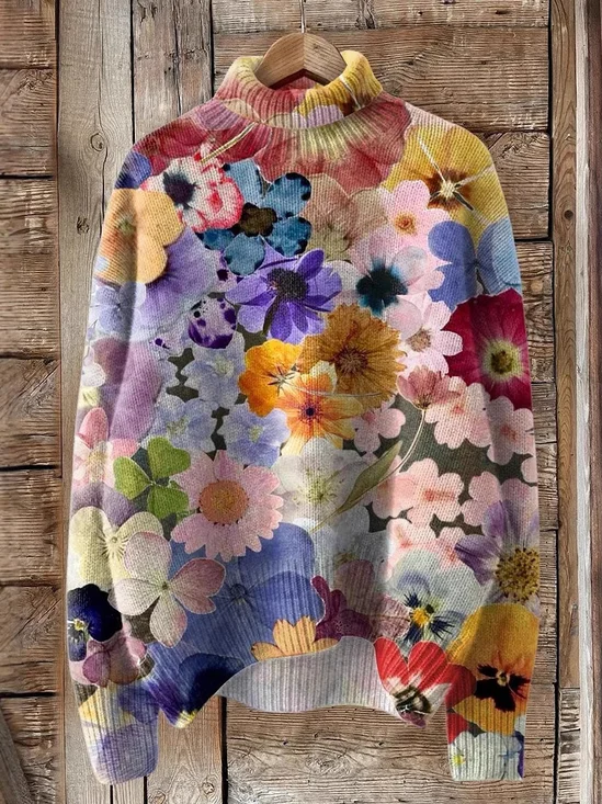 Sweat-shirts Décontracté Floral Printemps / Automne Polyester Quotidien Manches Longues Col Roulé Régulier Régulier pour Femmes
