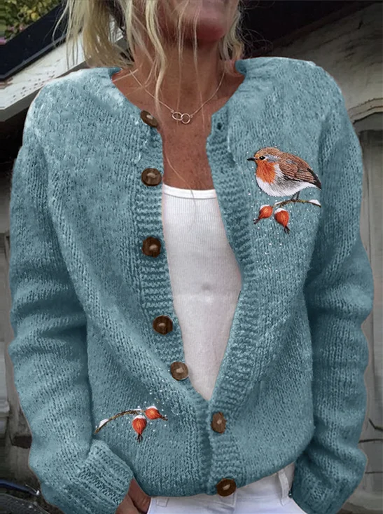 Cardigans Décontracté Floral Printemps / Automne Micro-élasticité Quotidien Ample Manches Longues Laine/Tricot Régulier pour Femmes