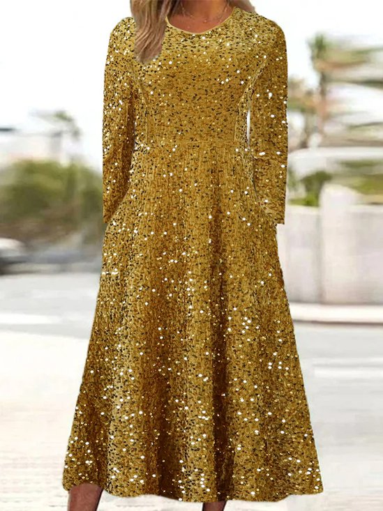 Femmes Géométrique Champagne Col Rond Confortable Robe Maxi Élégant