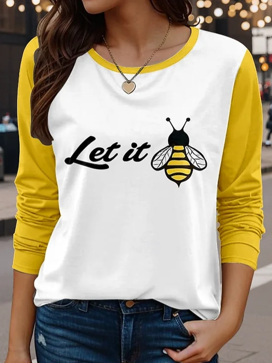 T-shirts Décontracté Lettres de texte Printemps / Automne Ample Jersey Manches Longues Col Rond Droit Régulier pour Femmes