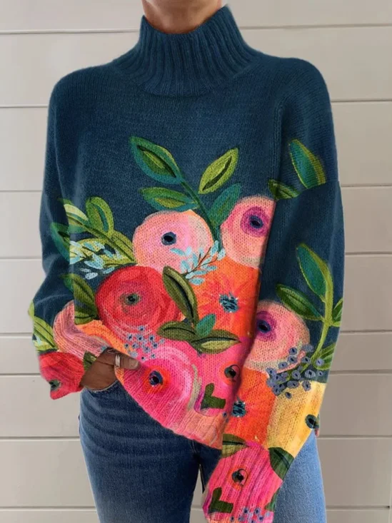 Sweat-shirts Décontracté Floral Printemps / Automne Polyester Quotidien Ample Manches Longues Droit Régulier pour Femmes