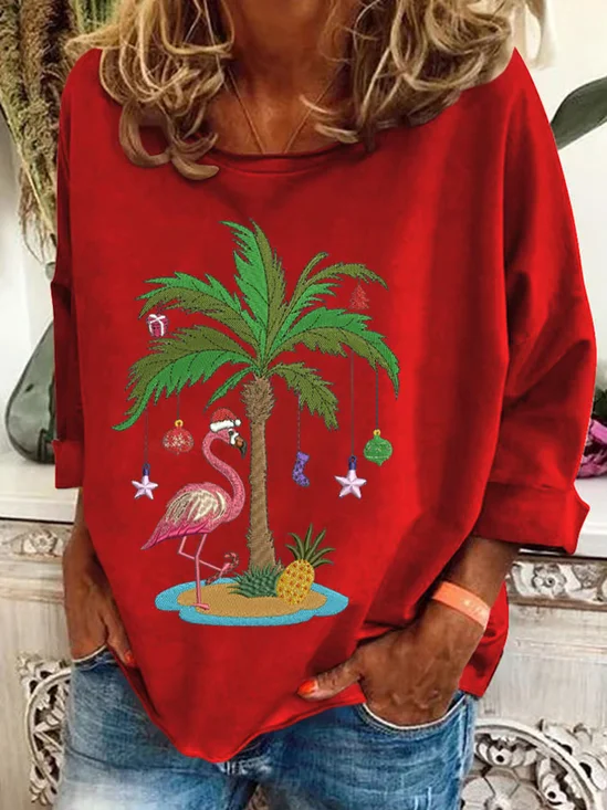 Sweat-shirts Décontracté Printemps / Automne Noël Aucune élasticité Quotidien Ample Manches Longues en Mélangé de Coton Droit pour Femmes