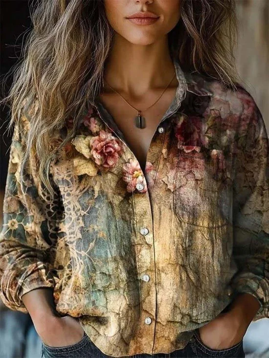 Chemises Ethnique Printemps / Automne pop Art Imprimé Polyester Manches Longues Col Châle Régulier Droit Régulier pour Femmes