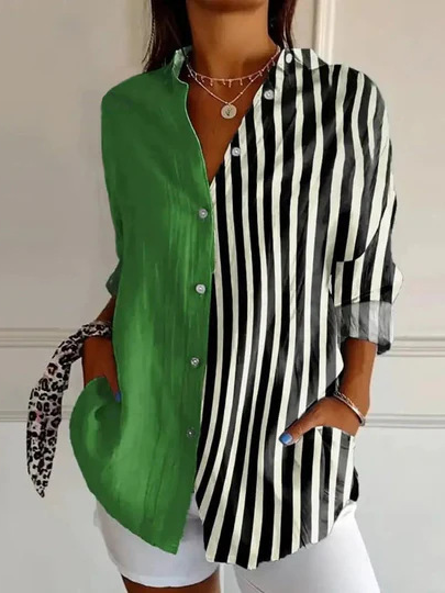 Chemises Femmes Rayé Décontracté Printemps / Automne Polyester Manches Longues Régulier Droit Régulier Col de Chemise
