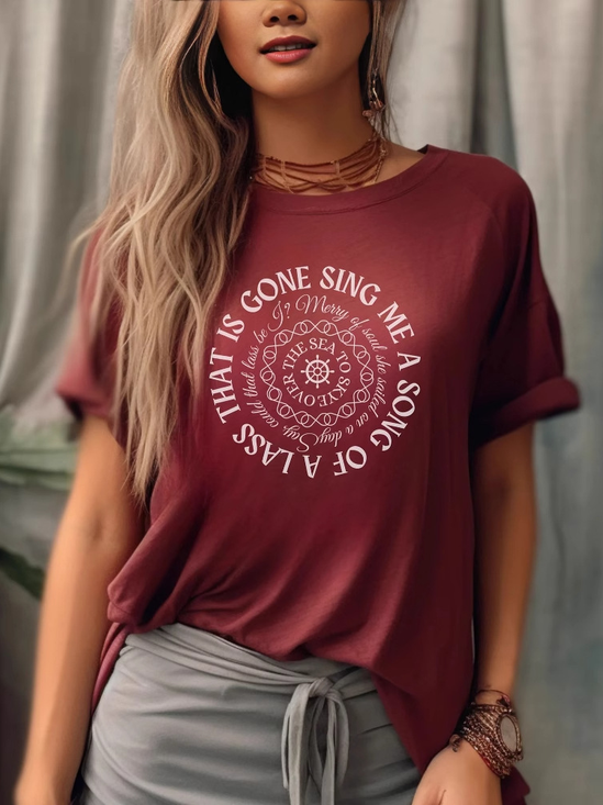 T-shirts Décontracté Été Imprimé de Lettre Motif Micro-élasticité Ample Jersey Manches Courtes Régulier Droit pour Femmes