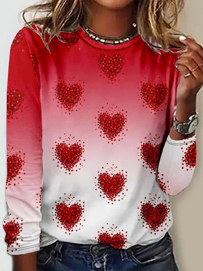 T-shirts Décontracté Printemps / Automne Coeur/cordé Micro-élasticité Jersey Col Rond Régulier Droit Régulier pour Femmes