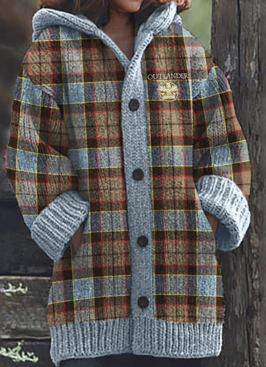 Cardigans Femmes Décontracté Printemps / Automne Plaid Sweat-shirt à Capuche Quotidien Coupe Régulière Manches Longues Laine/Tricot Trapèze