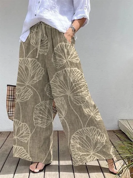 Pantalons Femmes Décontracté Printemps / Automne Feuille Polyester Quotidien Ample Taille Moyenne Pantalons à Jambe Large Trapèze