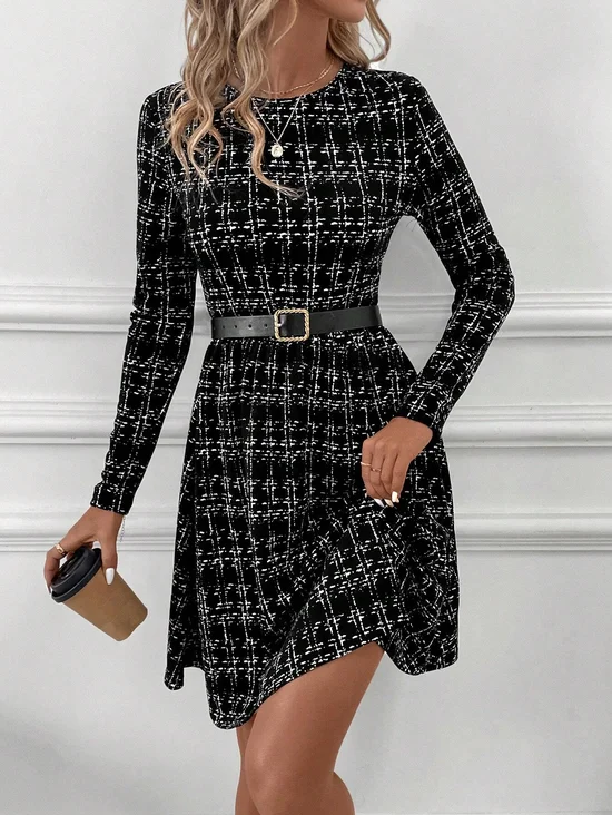 Femmes Rayé Noir Col Rond Confortable Mini Robe Rétro