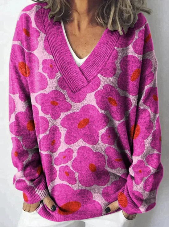 Pulls Décontracté Floral Printemps / Automne Quotidien Coupe Régulière Manches Longues Régulier Trapèze Régulier pour Femmes