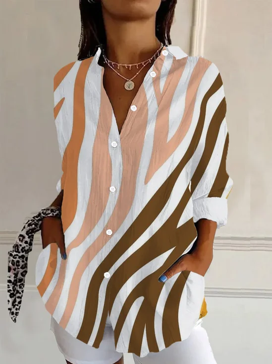 Chemises Femmes Géométrique Décontracté Printemps / Automne Polyester Quotidien Ample Manches Longues Régulier T.-N.-L.