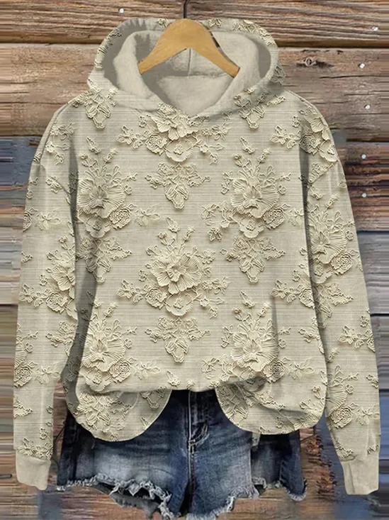 à Capuche Rétro Printemps / Automne impression en 3D Polyester Sweat-shirt à Capuche Micro-élasticité Manches Longues Régulier Droit pour Femmes