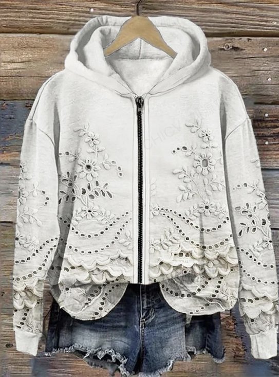 à Capuche Femmes Décontracté Floral Printemps / Automne Coton Micro-élasticité Coupe Régulière Manches Longues Régulier Encapuchonné