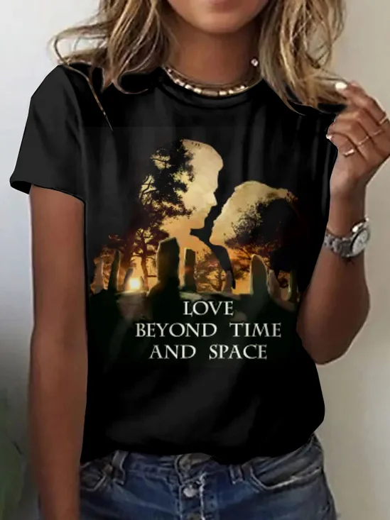 T-shirts Rétro La peinture Été Coton Micro-élasticité Coupe Régulière Col Rond Régulier Régulier pour Femmes