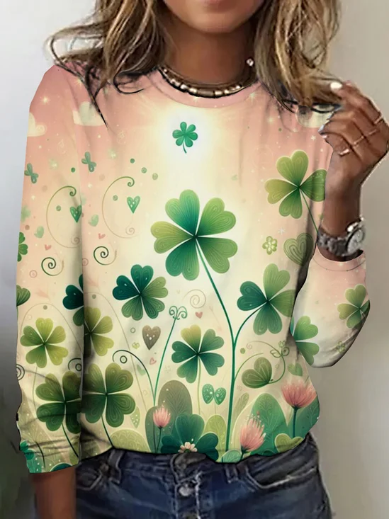T-shirts Décontracté Printemps / Automne Plaid Polyester Micro-élasticité Manches Longues Régulier Trapèze Régulier pour Femmes