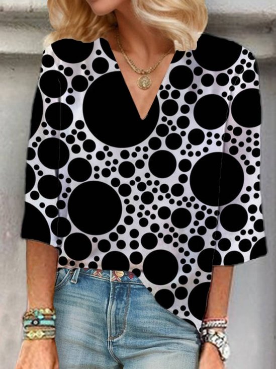 Chemisiers1 Pois Polka Décontracté Printemps / Automne Polyester Col V Aucune élasticité Régulier Droit Régulier pour Femmes
