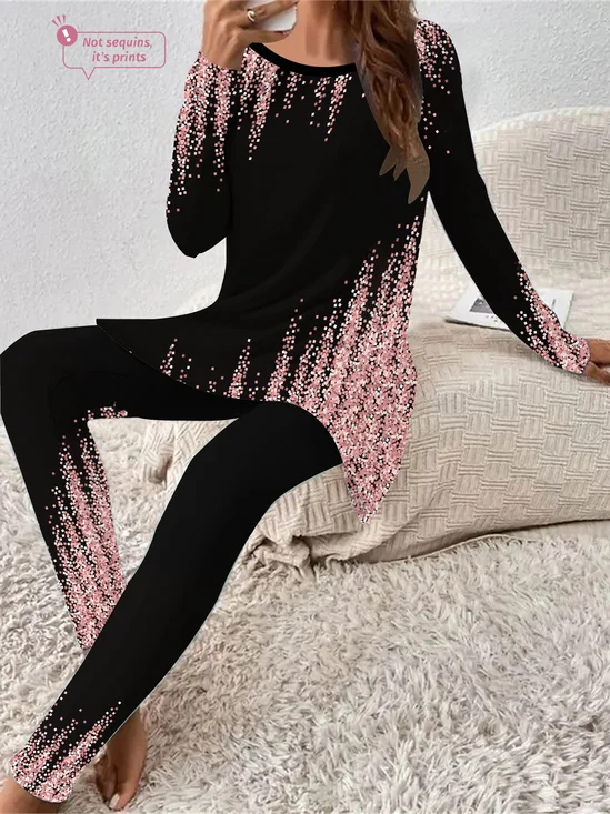 Deux Pièces Ensembles Femmes Décontracté Abstrait Printemps / Automne Naturel Aucune élasticité Quotidien Manches Longues Top Avec Pantalons Régulier