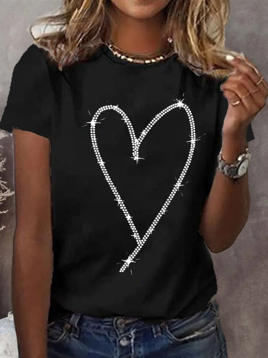 T-shirts Décontracté Été Coeur/cordé Ample le Jour de la Saint-Valentin Col Rond en Mélangé de Coton Droit Régulier pour Femmes