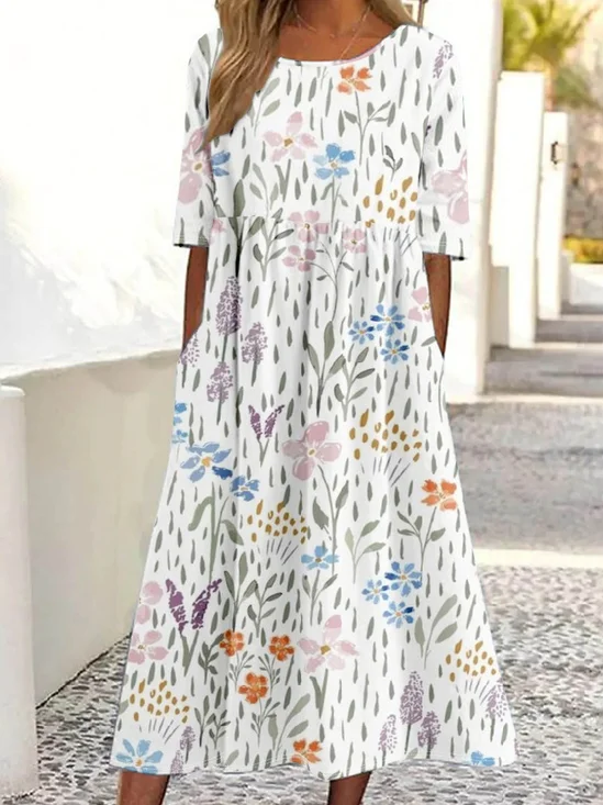 Femmes impression en 3D Comme Image Col Rond Confortable Robe Maxi Rétro