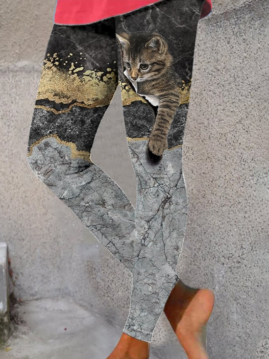 Pantalons De Yoga Femmes Décontracté Toutes Les Saisons Chat Naturel à Haute Élasticité Serré Legging Droit Régulier