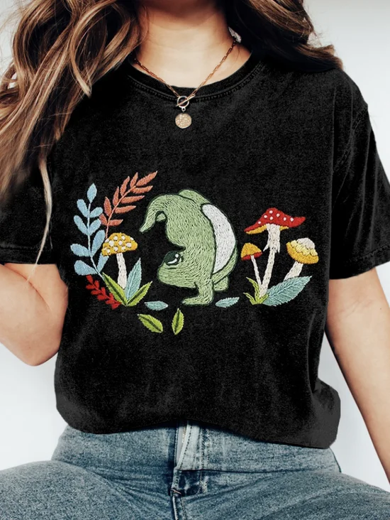 T-shirts Femmes Rétro Imprimé d'Animal Été Coton Micro-élasticité Quotidien Coupe Régulière Manches Courtes Trapèze