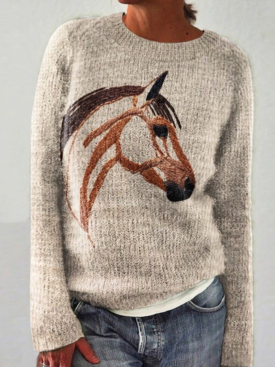 Pulls Femmes Décontracté Imprimé d'Animal Printemps / Automne Quotidien Coupe Régulière Manches Longues Col Rond Laine/Tricot Régulier