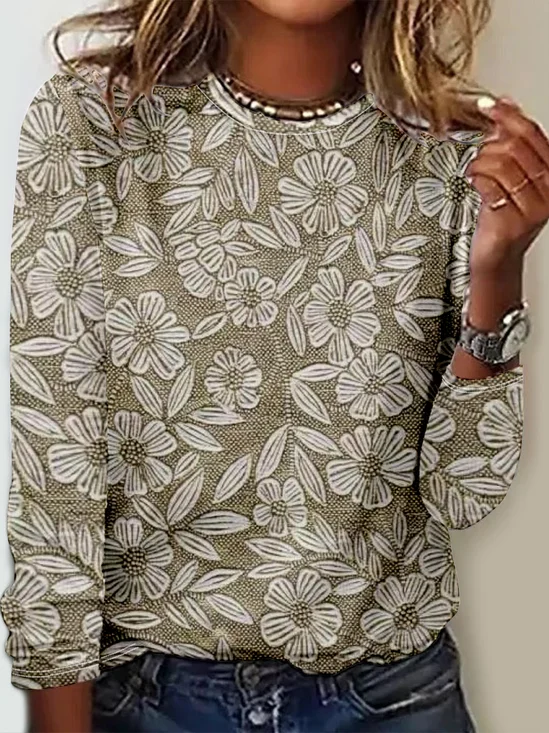 T-shirts Décontracté Printemps / Automne impression en 3D Vacances Ample Jersey Manches Longues Régulier Droit pour Femmes