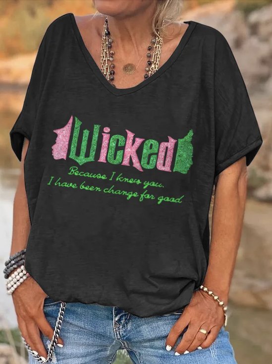 T-shirts Décontracté Été Lettres de texte Col V Micro-élasticité Ample Manches Courtes Régulier Régulier pour Femmes
