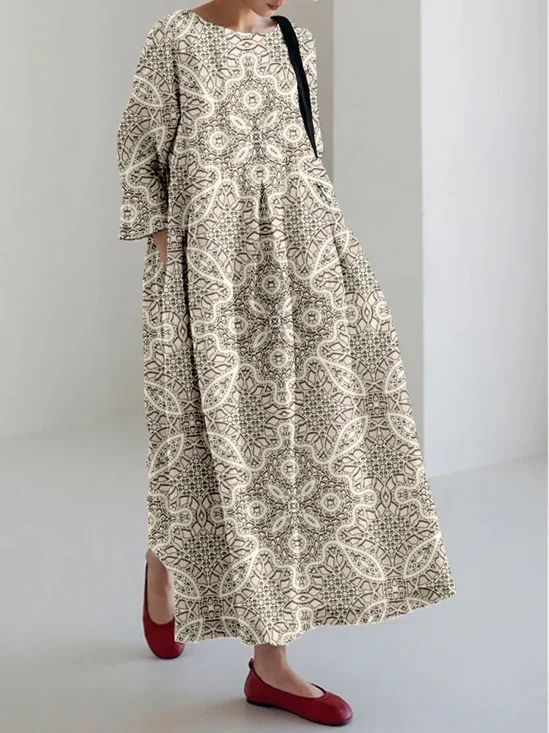 Femmes impression en 3D Comme Image Col Rond Confortable Robe Maxi Rétro