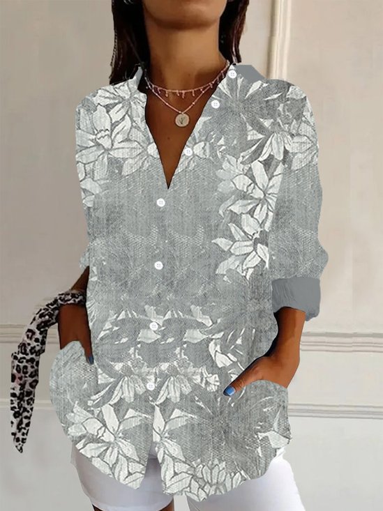 Chemises Décontracté Floral Printemps / Automne Aucune élasticité Quotidien Ample Régulier Régulier Col de Chemise pour Femmes