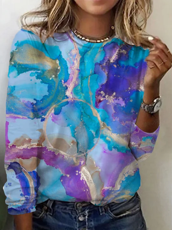 T-shirts Décontracté Abstrait Printemps / Automne Polyester Quotidien Meilleure vente Manches Longues Régulier Régulier pour Femmes