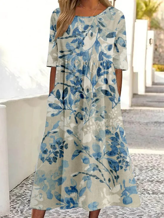 Femmes impression en 3D Comme Image Col Rond Confortable Robe Maxi Rétro