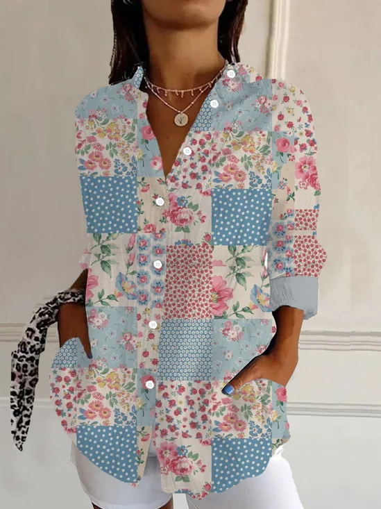 Chemises Femmes Décontracté Floral Printemps / Automne Aucune élasticité Manches Longues Régulier Régulier Col de Chemise T.-N.-L.