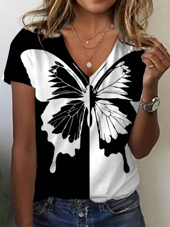 T-shirts Décontracté Été Papillon Aucune élasticité Quotidien Ample Jersey Droit Régulier pour Femmes