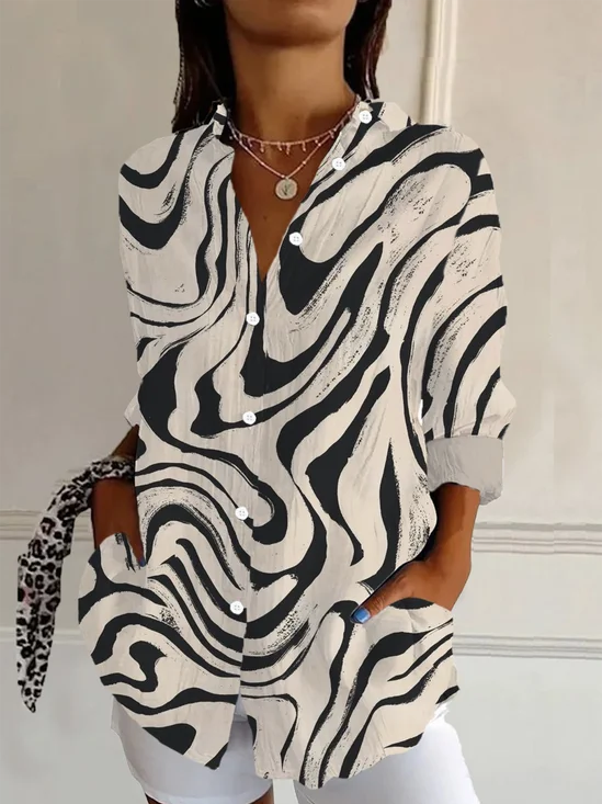 Chemises Rayé Décontracté Printemps / Automne Polyester Manches Longues Droit Régulier Col de Chemise T.-N.-L. pour Femmes