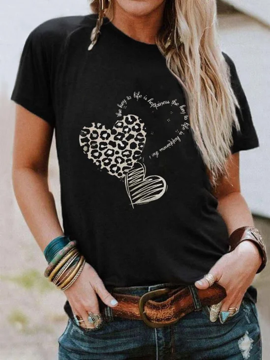 T-shirts Rétro Été le Jour de la Saint-Valentin Micro-élasticité Coupe Régulière Col Rond Régulier Droit Régulier pour Femmes