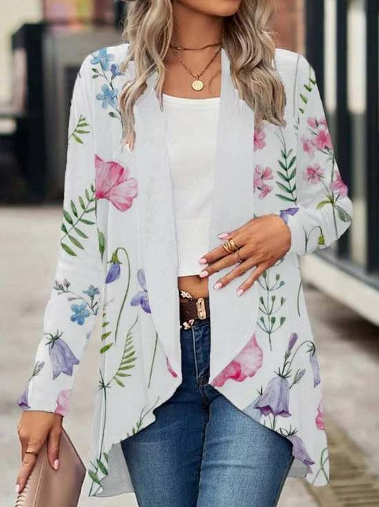 Élasticité moyenne Manches Longues Régulier Floral Kimono pour Femmes