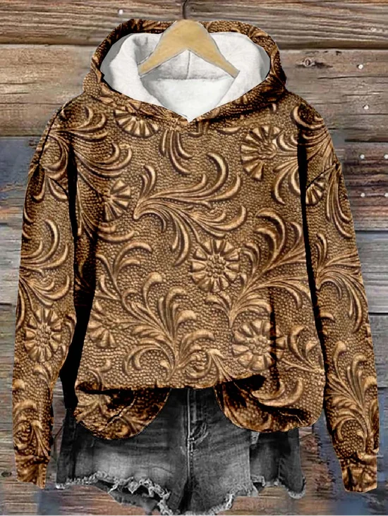 à Capuche Femmes Rétro Printemps / Automne impression en 3D Polyester Sweat-shirt à Capuche Vacances Ample Manches Longues Régulier