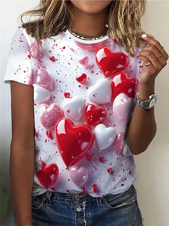 T-shirts Décontracté Été Coeur/cordé Quotidien Ample Col Rond Régulier Droit Régulier pour Femmes