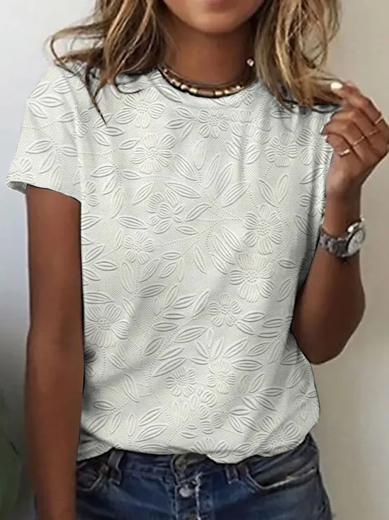 T-shirts Rétro Plain Été Coton Coupe Régulière Manches Courtes Col Rond Régulier Régulier pour Femmes