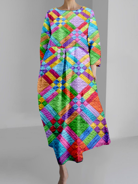 Femmes Plaid Comme Image Col Rond Confortable Robe Maxi Rétro