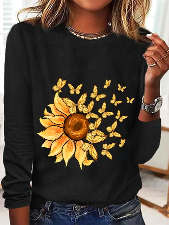 Chemisiers1 Femmes Décontracté Floral Printemps / Automne Ample Meilleure vente Manches Longues en Mélangé de Coton Régulier Droit
