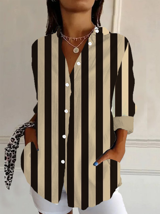 Chemises Femmes Rayé Décontracté Printemps / Automne Polyester Aucune élasticité Manches Longues Droit Boucle Régulier