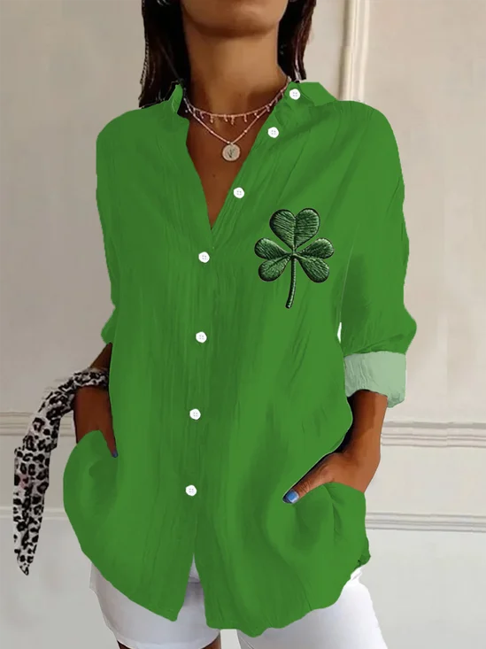 Chemises Femmes Décontracté Printemps / Automne Feuille Polyester Aucune élasticité Quotidien Ample Col de Chemise T.-N.-L.