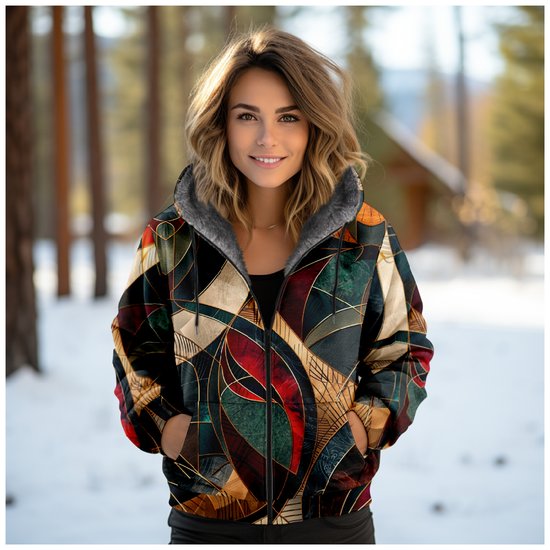Sweat-shirt à Capuche Manches Longues Épaissi Géométrique Blouson pour Femmes