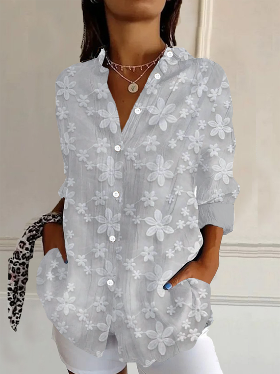 Chemises Décontracté Floral Printemps / Automne Manches Longues Régulier Droit Boucle Régulier Col de Chemise pour Femmes