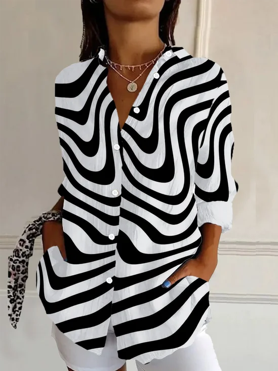 Chemises Rayé Décontracté Printemps / Automne Polyester Aucune élasticité Droit Boucle Régulier T.-N.-L. pour Femmes