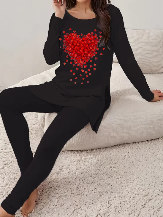 Deux Pièces Ensembles Décontracté Printemps / Automne Coeur/cordé Aucune élasticité Quotidien Ample Col Rond Top Avec Pantalons Régulier pour Femmes